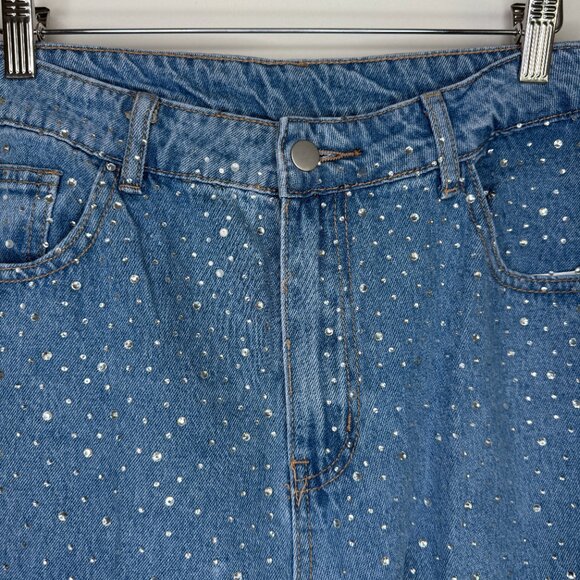 Rhinestone Straight Leg Mom Jeans High Rise - Picture 5 of 9